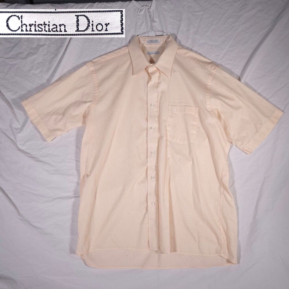 Christian Dior Button Up Shirt Orange Short Sleeve Embroidered Logo Mens 17